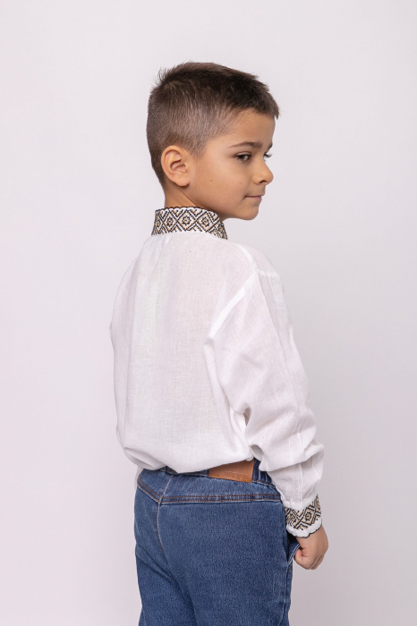 Camasa traditionala de baieti alba cu motiv floral verde Dominic 01 [3]