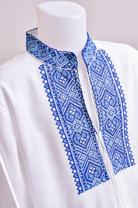 Camasa traditionala de baieti alba cu motiv geometric albastru Damian 02 [2]