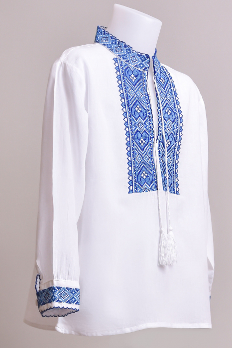 Camasa traditionala de baieti alba cu motiv geometric albastru Damian 02 [3]