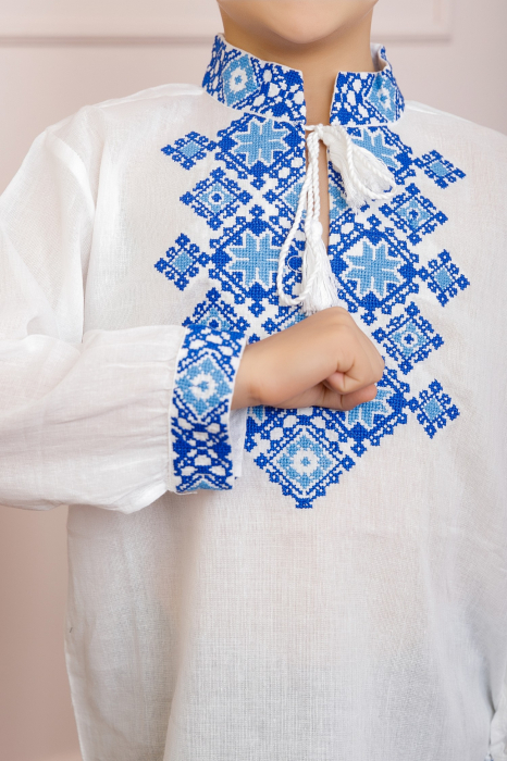 Camasa traditionala de baieti alba cu motiv geometric albastru Filip 02 [2]