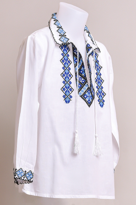 Camasa traditionala de baieti alba cu motiv geometric albastru Teodor 01 [3]