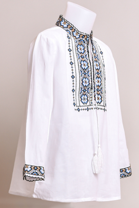 Camasa traditionala de baieti alba cu motiv geometric multicolor Vlad [3]