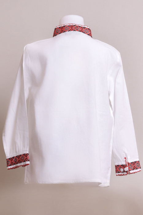 Camasa traditionala de baieti alba cu motiv geometric rosu Damian 01 [4]