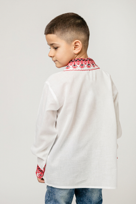 Camasa traditionala de baieti alba cu motiv geometric rosu David 01 [3]