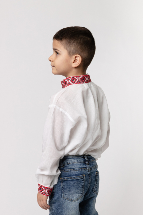 Camasa traditionala de baieti alba cu motiv geometric rosu Fabian [3]