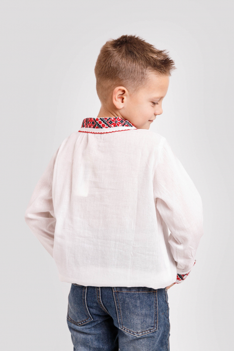 Camasa traditionala de baieti alba cu motiv geometric rosu Pavel 02 [3]