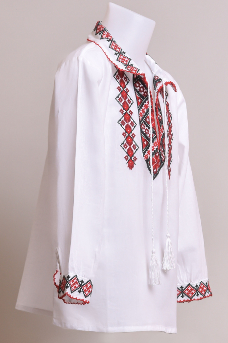 Camasa traditionala de baieti alba cu motiv geometric rosu Teodor 02 [3]