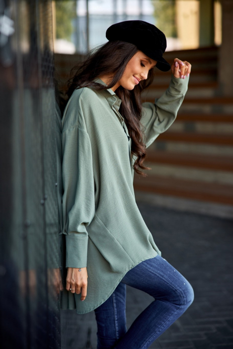 Camasa verde mint asimetrica cu maneci lungi [2]