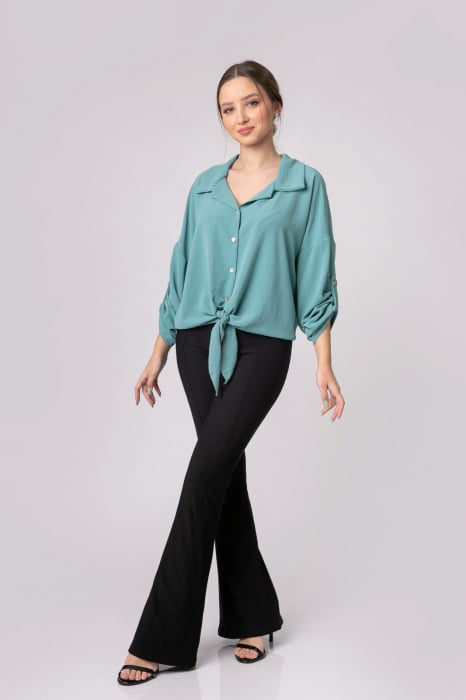 Camasa verde mint cu nod in talie [3]