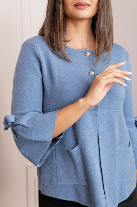 Cardigan dama bleu cu nasturi si buzunare Rosemary [2]