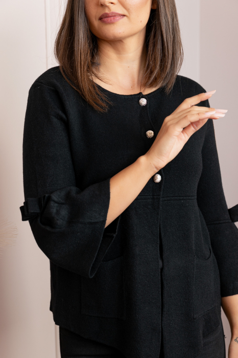 Cardigan dama negru cu nasturi si buzunare Rosemary [2]