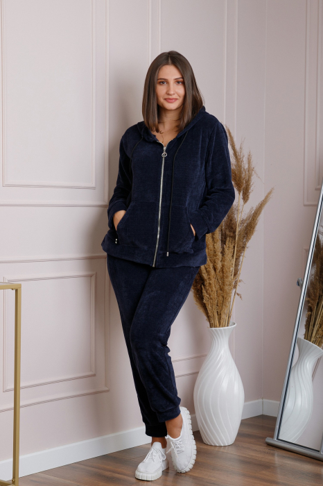 Compleu casual bleumarin cu fermoar si gluga [4]