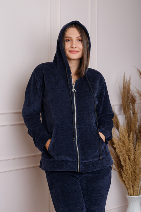 Compleu casual bleumarin cu fermoar si gluga [3]