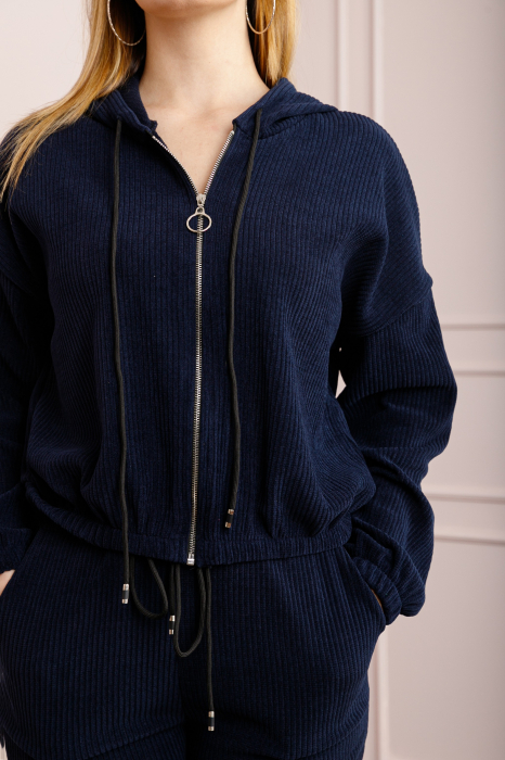 Compleu casual bleumarin din tricot reiat [3]