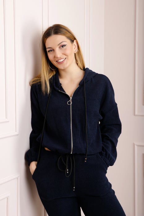 Compleu casual bleumarin din tricot reiat [2]