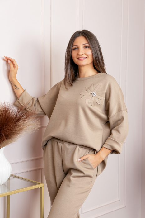 Compleu casual dama bej cu bluza si pantaloni Phoenix [3]