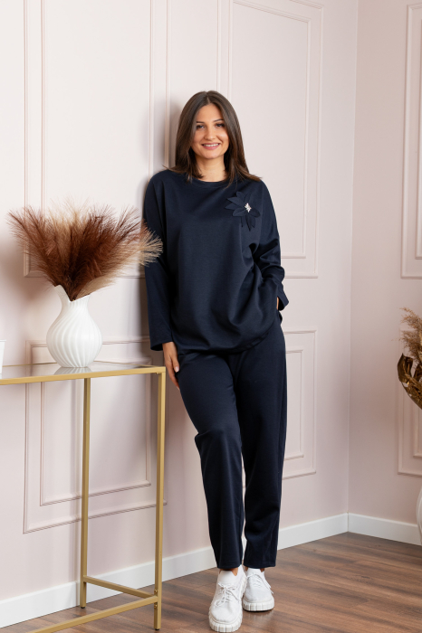 Compleu casual dama bleumarin cu bluza si pantaloni Phoenix [4]