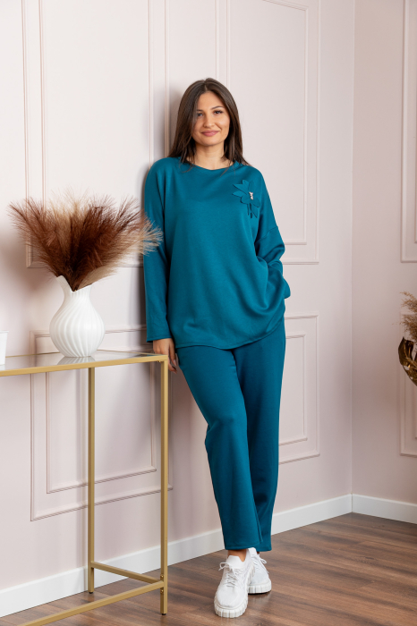 Compleu casual dama turcoaz cu bluza si pantaloni Phoenix [4]