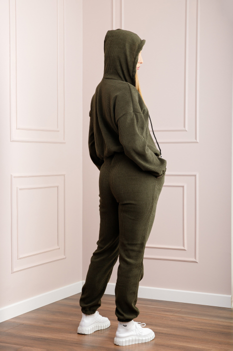 Compleu casual kaki din tricot reiat [4]