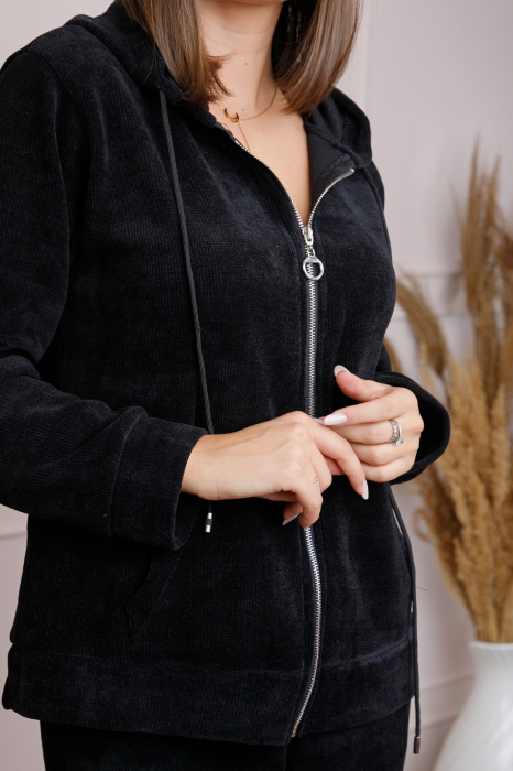 Compleu casual negru cu fermoar si gluga [2]