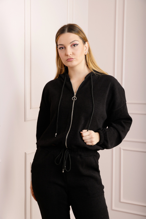 Compleu casual negru din tricot reiat [2]