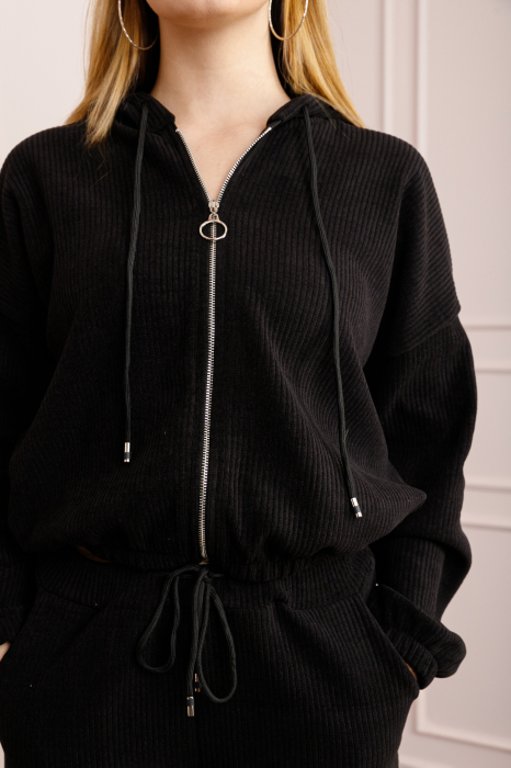 Compleu casual negru din tricot reiat [3]
