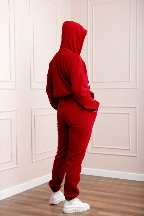 Compleu casual rosu din tricot reiat [4]