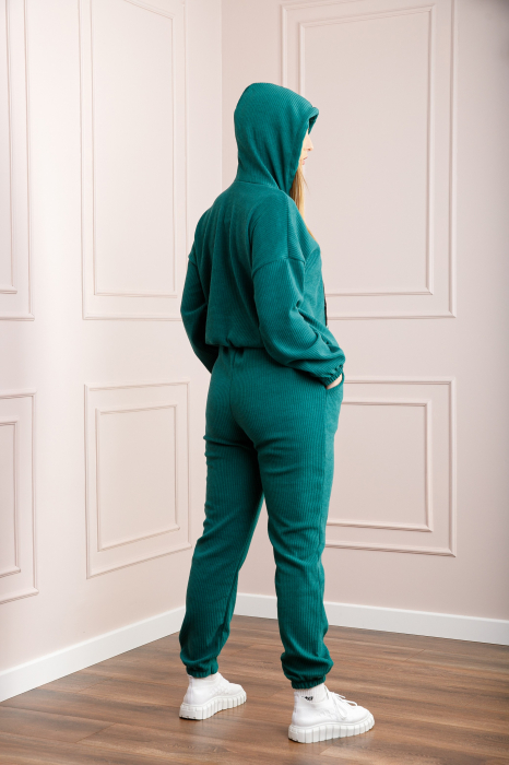 Compleu casual verde din tricot reiat [4]