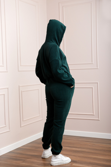 Compleu casual turcoaz inchis din tricot reiat [4]