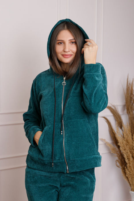 Compleu casual verde cu fermoar si gluga [3]