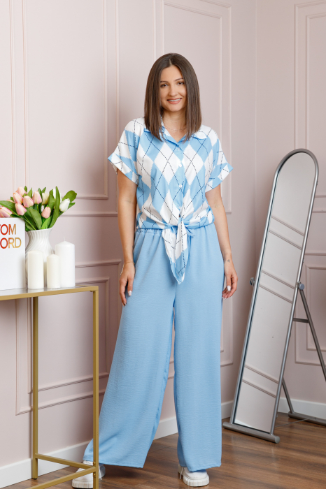 Compleu dama bleu cu pantaloni largi si bluza cu nod Candice [3]