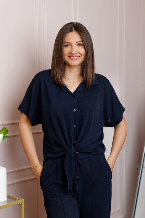 Compleu dama bleumarin cu pantaloni largi si bluza cu nod Abigail [2]