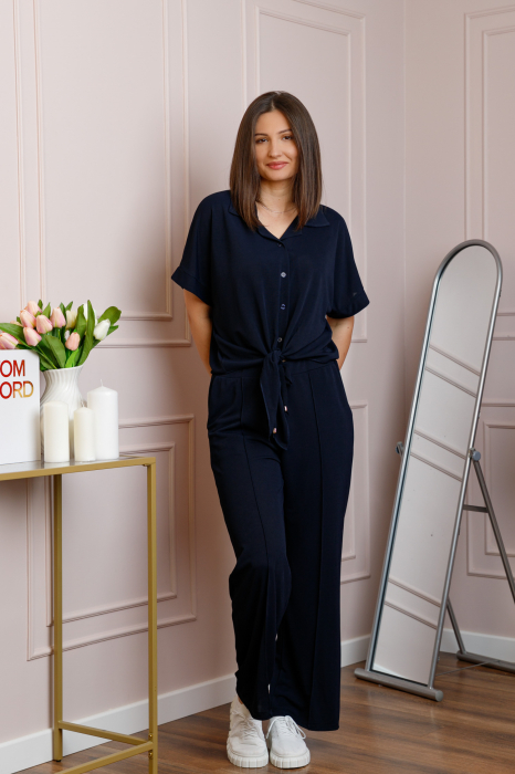 Compleu dama bleumarin cu pantaloni largi si bluza cu nod Abigail [4]