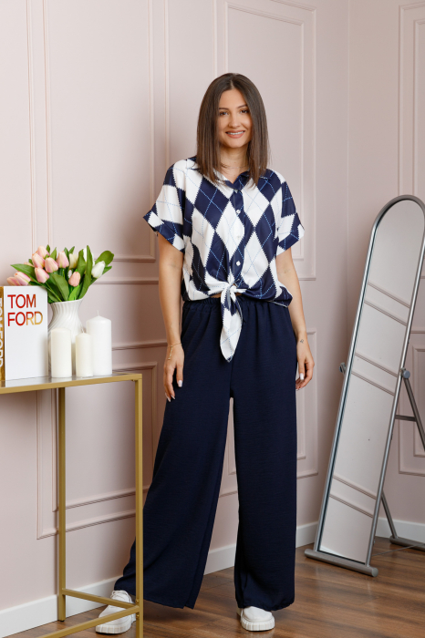 Compleu dama bleumarin cu pantaloni largi si bluza cu nod Candice [3]