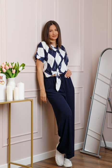 Compleu dama bleumarin cu pantaloni largi si bluza cu nod Candice [4]