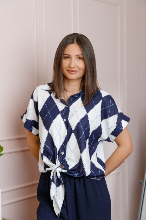 Compleu dama bleumarin cu pantaloni largi si bluza cu nod Candice [2]