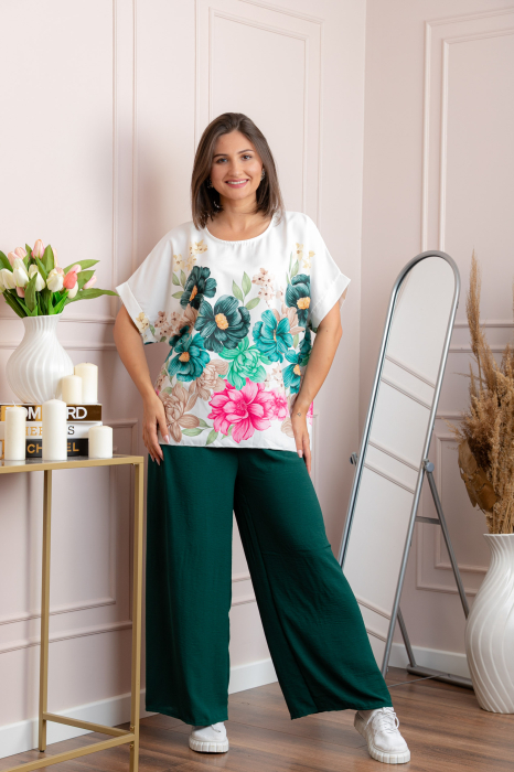 Compleu dama Deborah cu bluza vaporoasa si pantaloni largi - Verde [4]