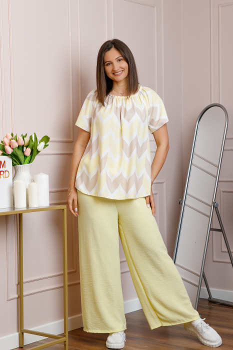 Compleu dama Eleanor cu bluza vaporoasa si pantaloni largi - Galben pastel [4]