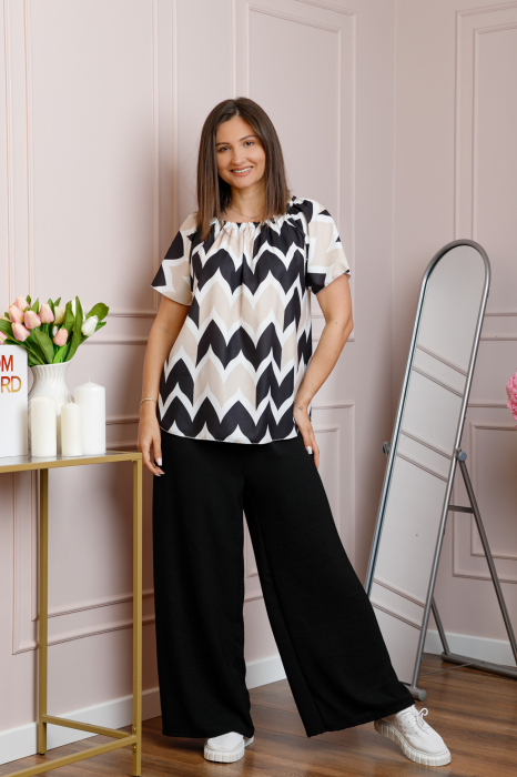 Compleu dama Eleanor cu bluza vaporoasa si pantaloni largi - Negru [4]