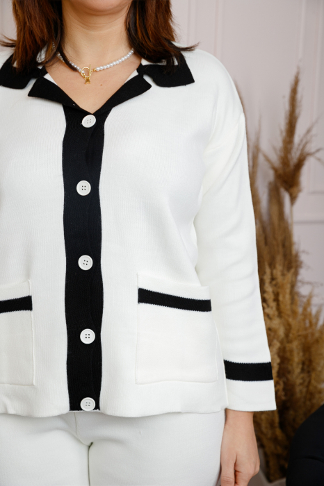 Compleu Jasmine alb din tricot cu bluza si pantaloni [2]