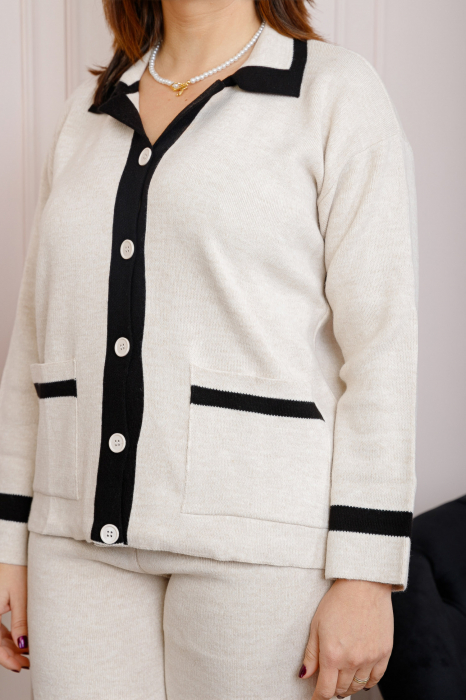 Compleu Jasmine ecru din tricot cu bluza si pantaloni [2]