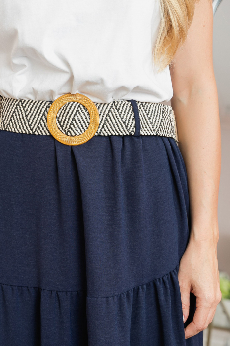 Fusta bleumarin boho chic cu volane si curea in talie [3]