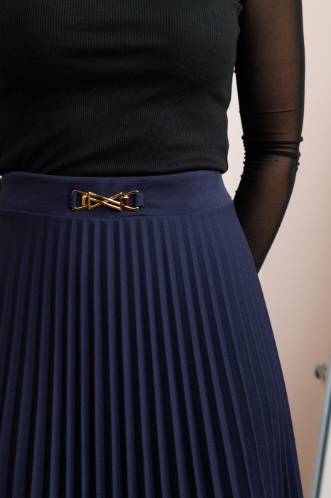 Fusta bleumarin dama Brandy plisata midi cu talie elastica [2]
