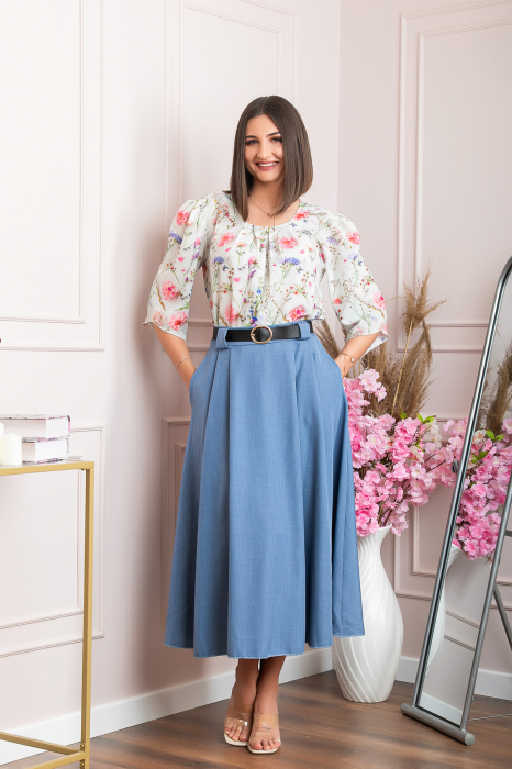 Fusta clos lunga Marissa cu buzunare functionale - Albastru