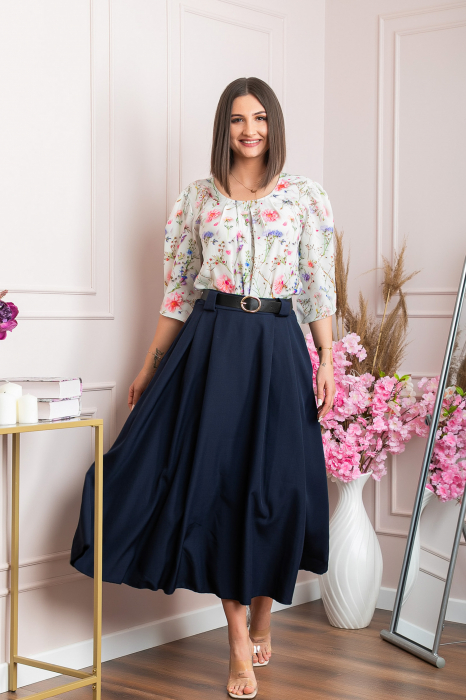 Fusta clos lunga Marissa cu buzunare functionale - Bleumarin [4]