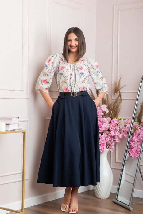 Fusta clos lunga Marissa cu buzunare functionale - Bleumarin