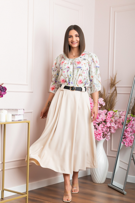 Fusta clos lunga Marissa cu buzunare functionale - Crem [4]
