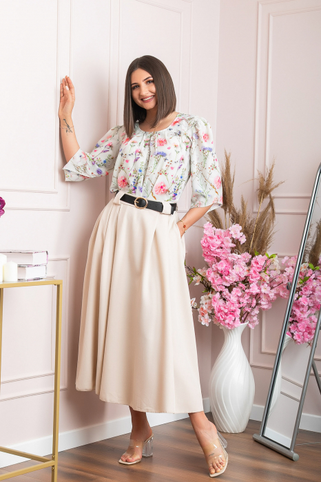 Fusta clos lunga Marissa cu buzunare functionale - Crem [3]