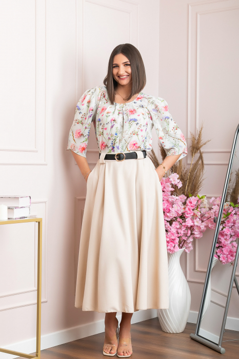 Fusta clos lunga Marissa cu buzunare functionale - Crem