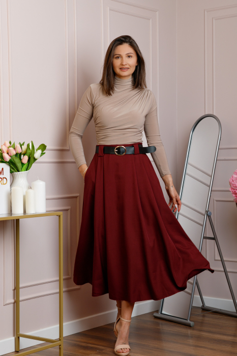 Fusta clos lunga Marissa cu buzunare functionale - Grena [3]